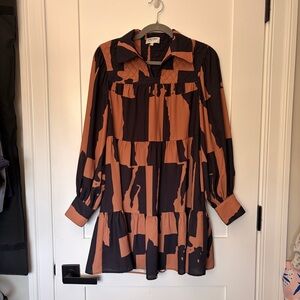 CROSBY by Mollie Burch Rust and Black Long-Sleeve Tiered Mini Dress